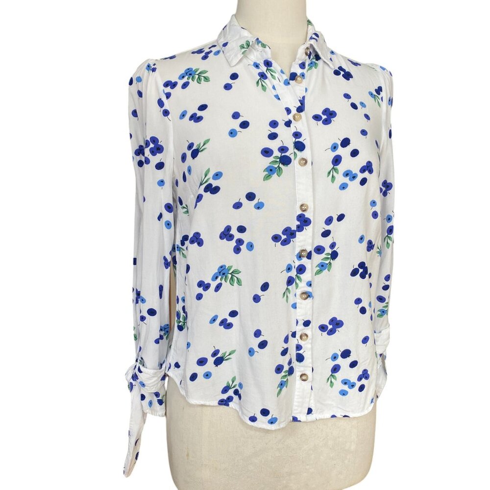 Maeve Anthropologie Blithe Blueberry Button Down Shirt Tie Cuff Berry Sweet-4